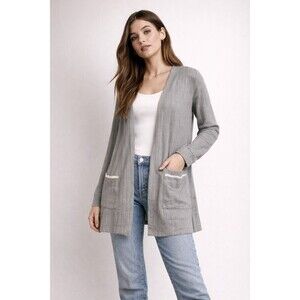 Blu Pepper “Cozy Life” Gray Ribbed Open Cardigan – Size Large – NWT